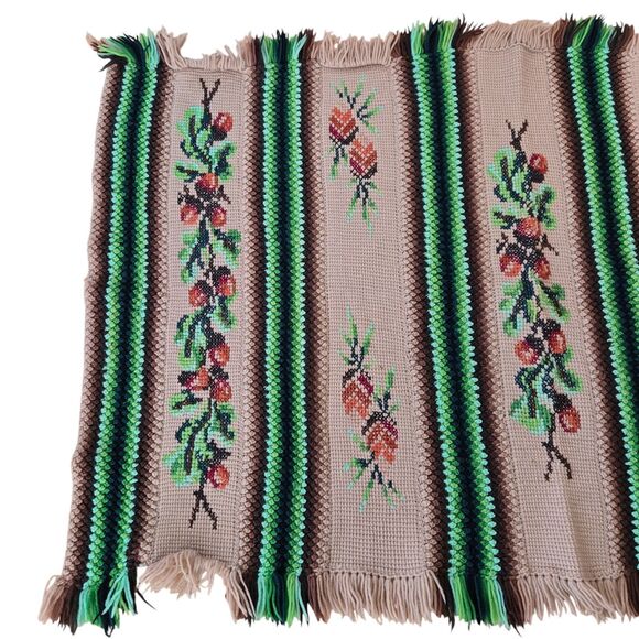 Vtg Embroidered look Crochet Afghan Blanket Throw Hippie Boho Warm Brown READ - Picture 5 of 11